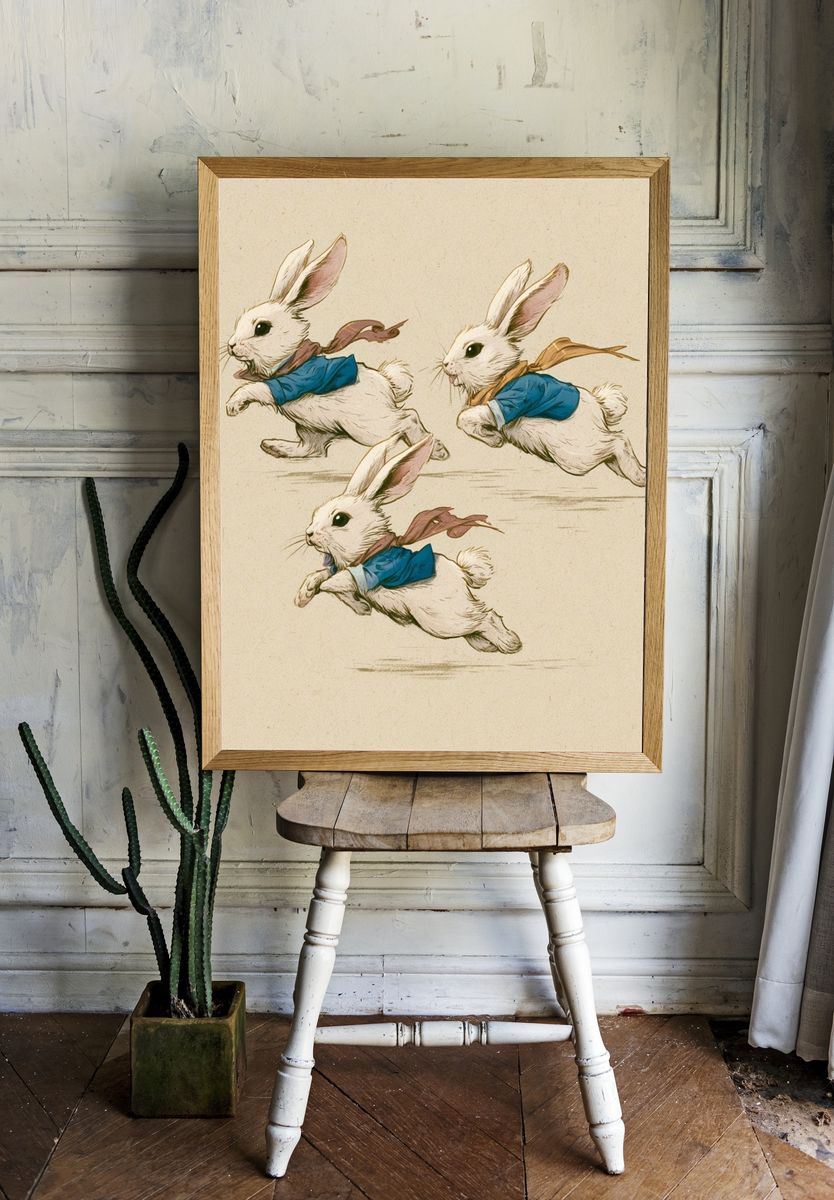 Running Rabbits Illustration Poster. — room view 1