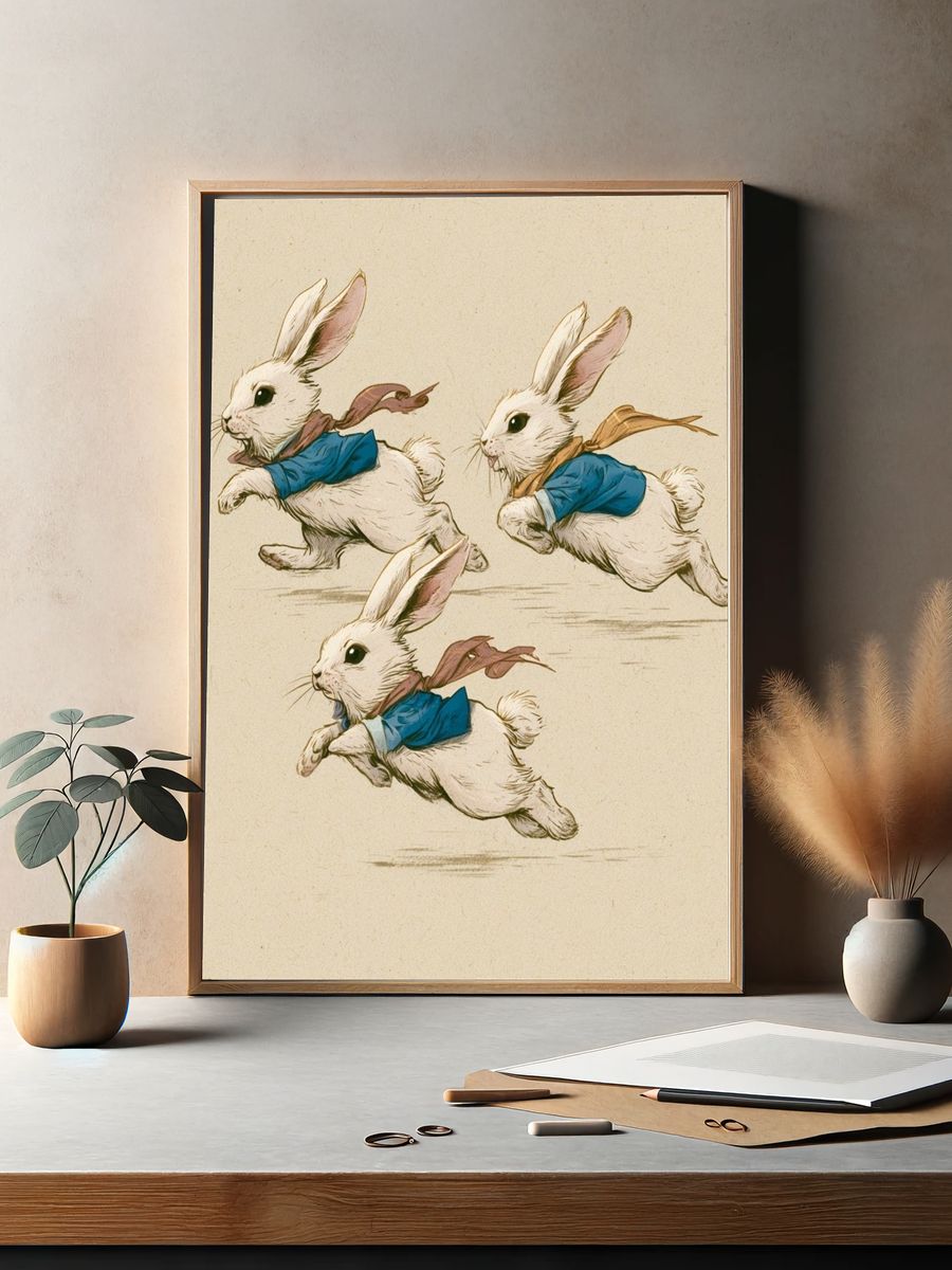 Running Rabbits Illustration Poster. — room view 2