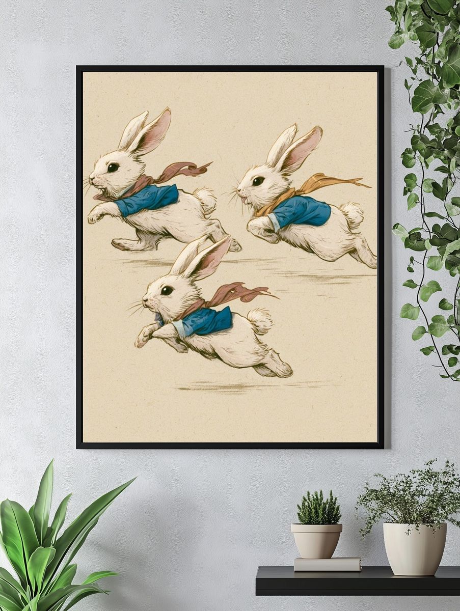Running Rabbits Illustration Poster. — room view 4