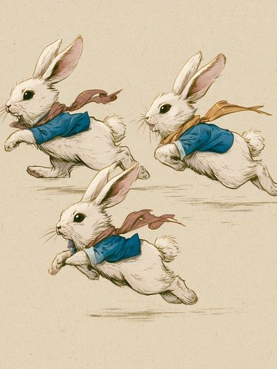 Running Rabbits Illustration Poster. poster
