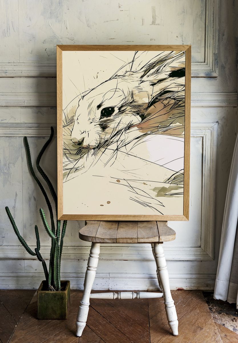 Rabbit Sketch Illustration Poster. room preview