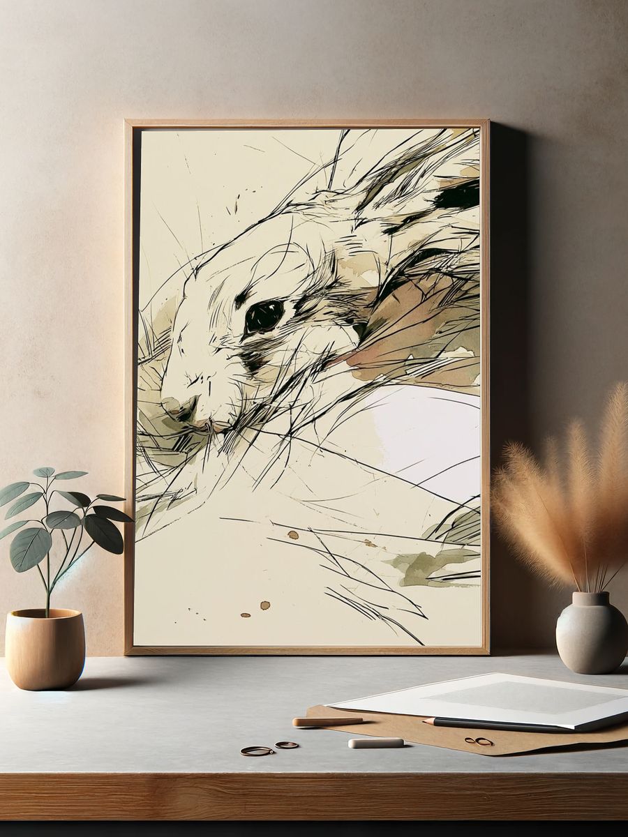 Rabbit Sketch Illustration Poster. — room view 2