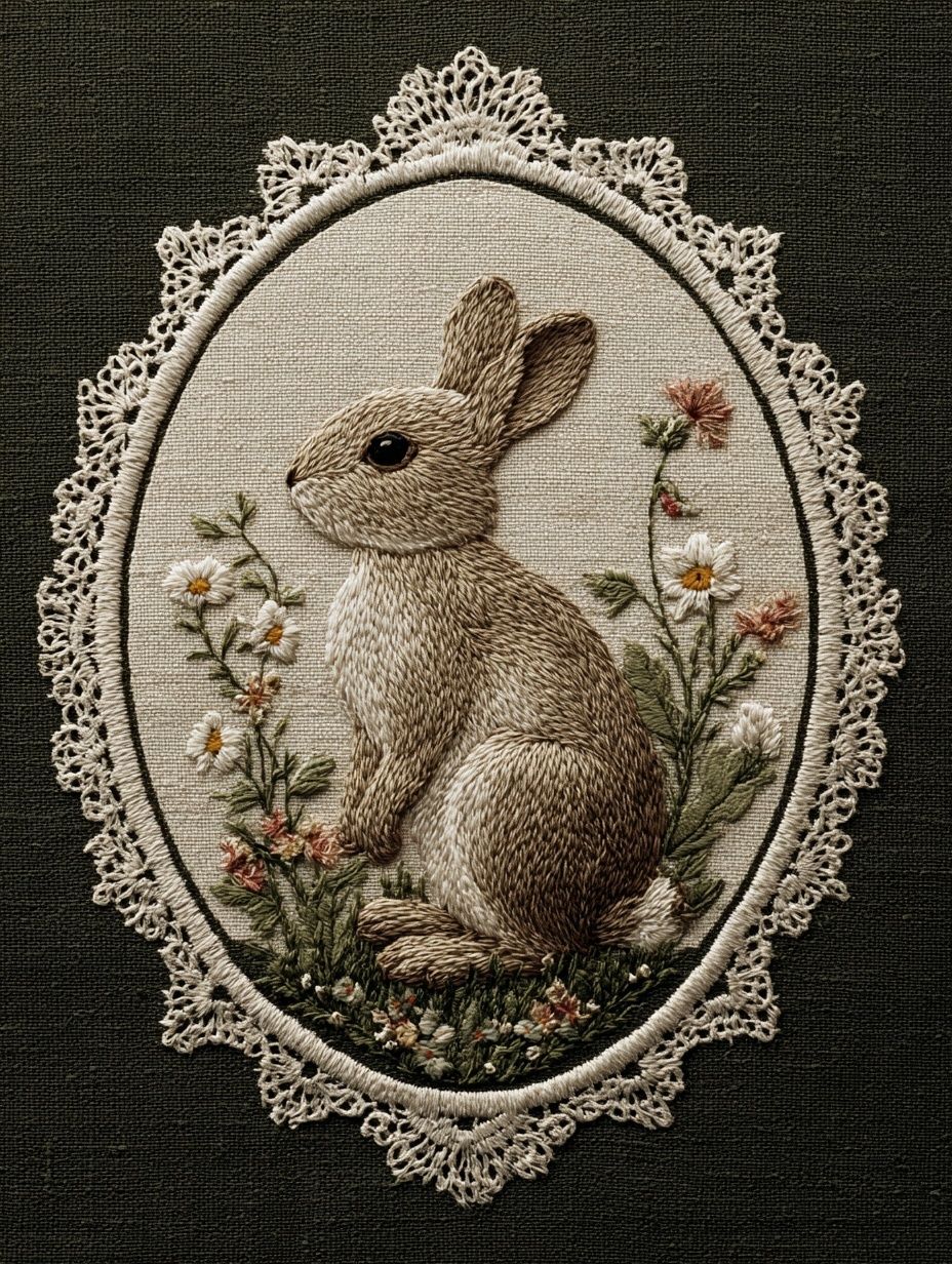 Rabbit Embroidery Art Poster. poster — animals art