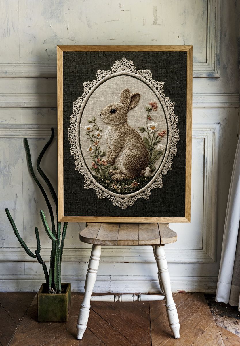 Rabbit Embroidery Art Poster. room preview