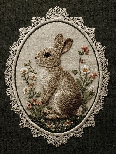 Rabbit Embroidery Art Poster. poster