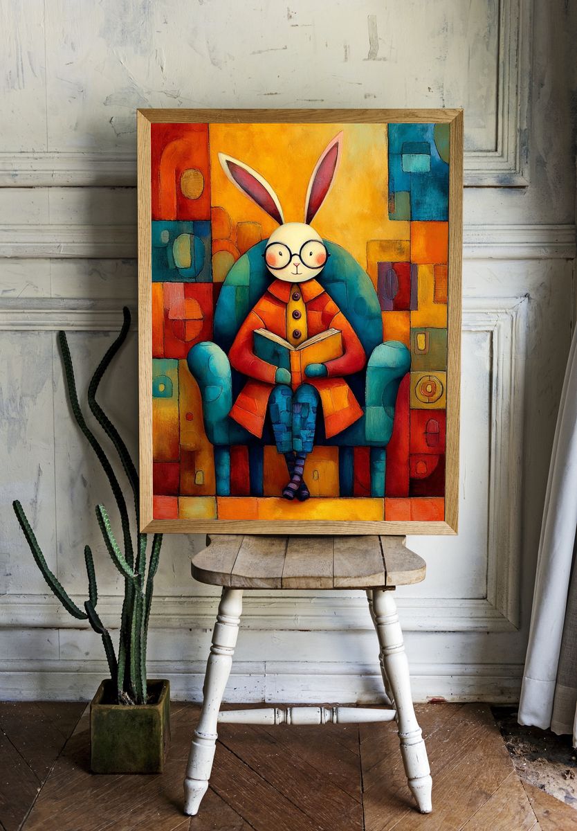 Rabbit Reading Illustration Poster. room preview