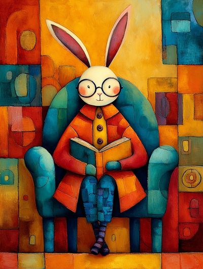 Rabbit Reading Illustration Poster. poster print