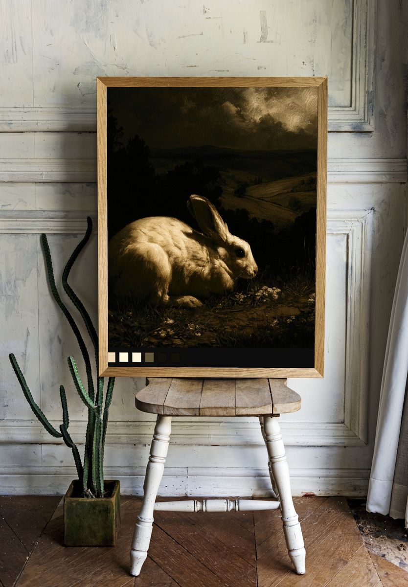Moonlit Rabbit Landscape Poster. — room view 1
