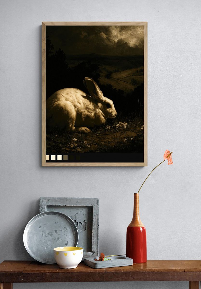 Moonlit Rabbit Landscape Poster. — room view 3