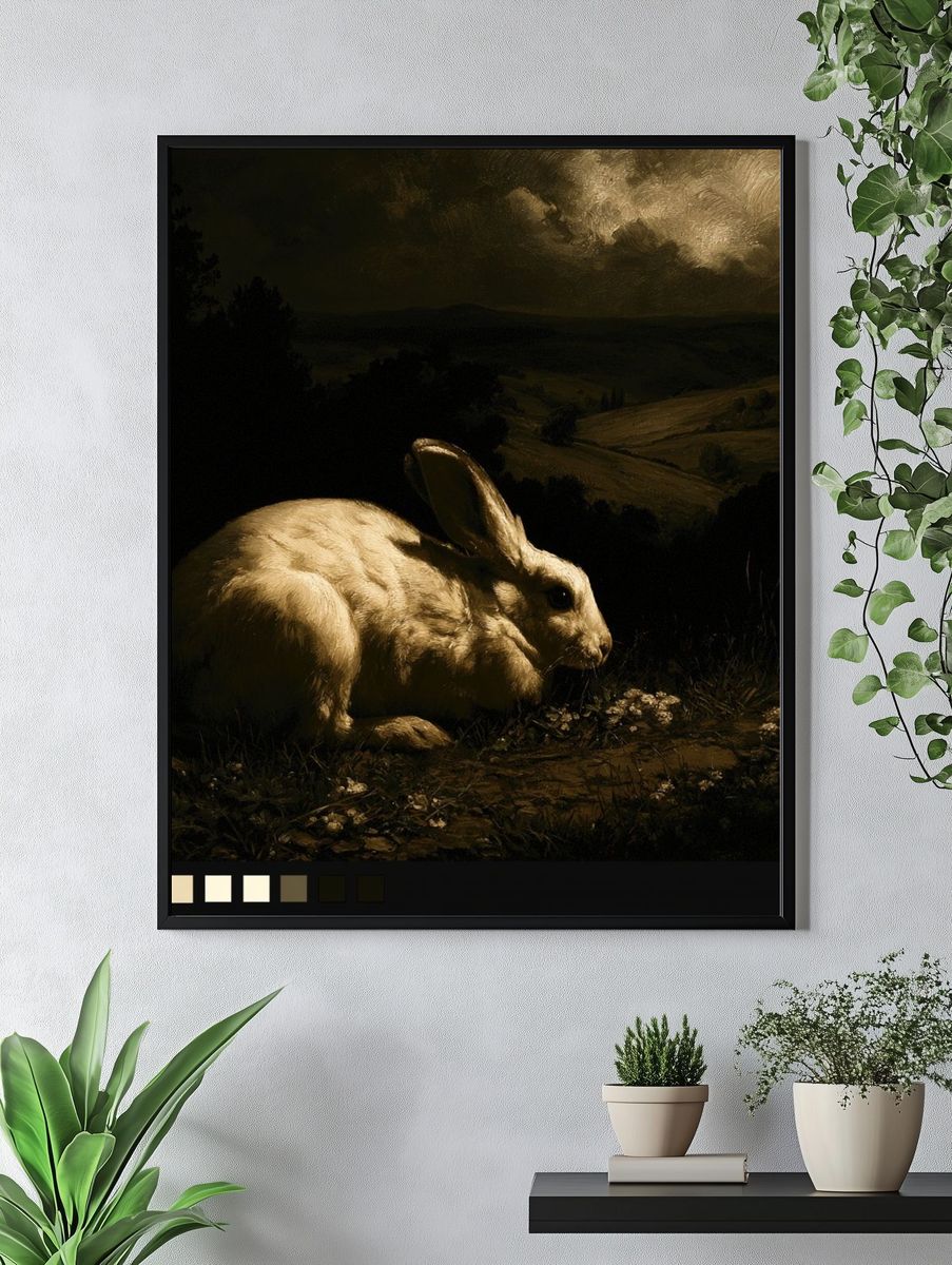 Moonlit Rabbit Landscape Poster. — room view 4