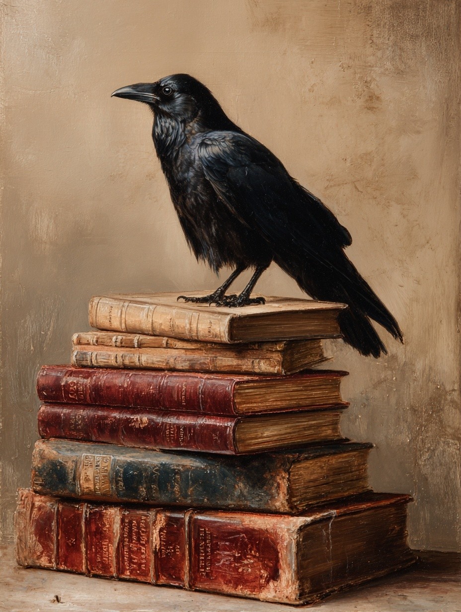 Raven on Antique Books — Fine Art Print. poster detail