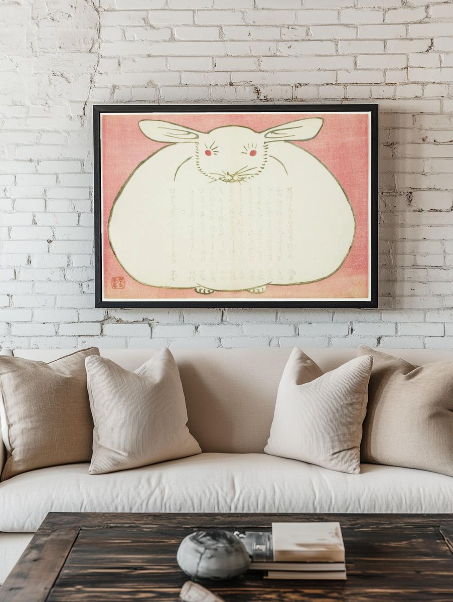 Chubby Rabbit — Japanese Art Print. room preview