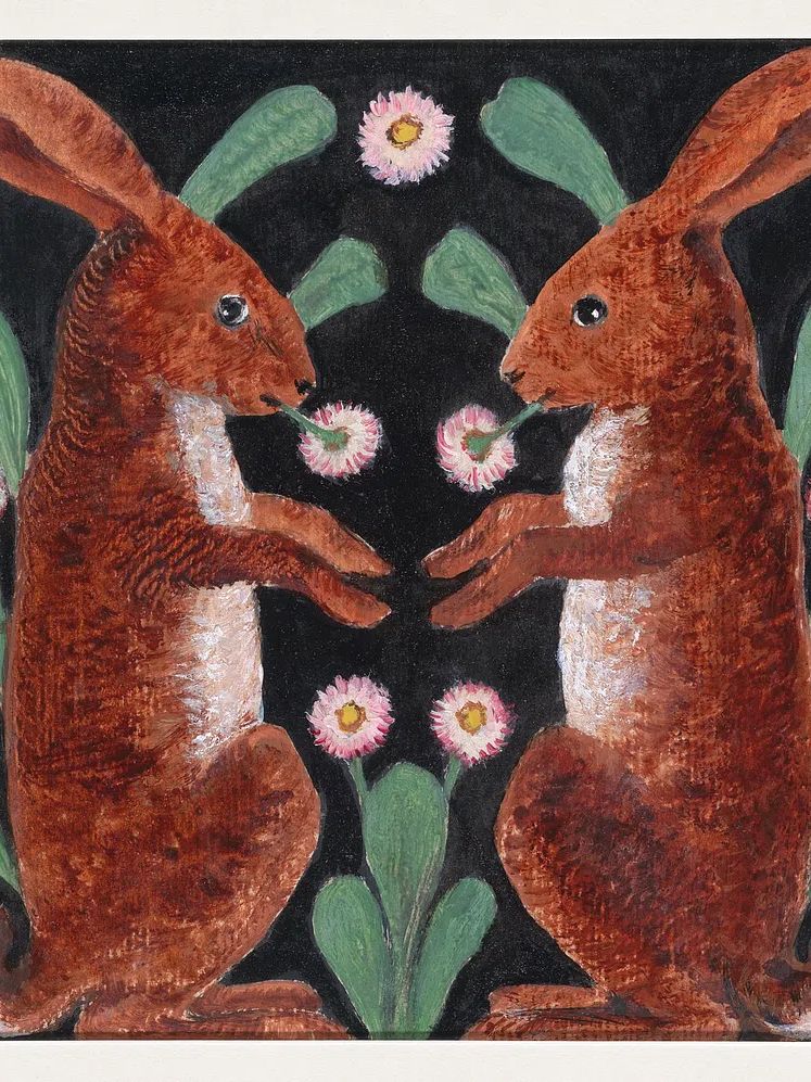 Two Hares (1865–90), vintage animal. poster detail