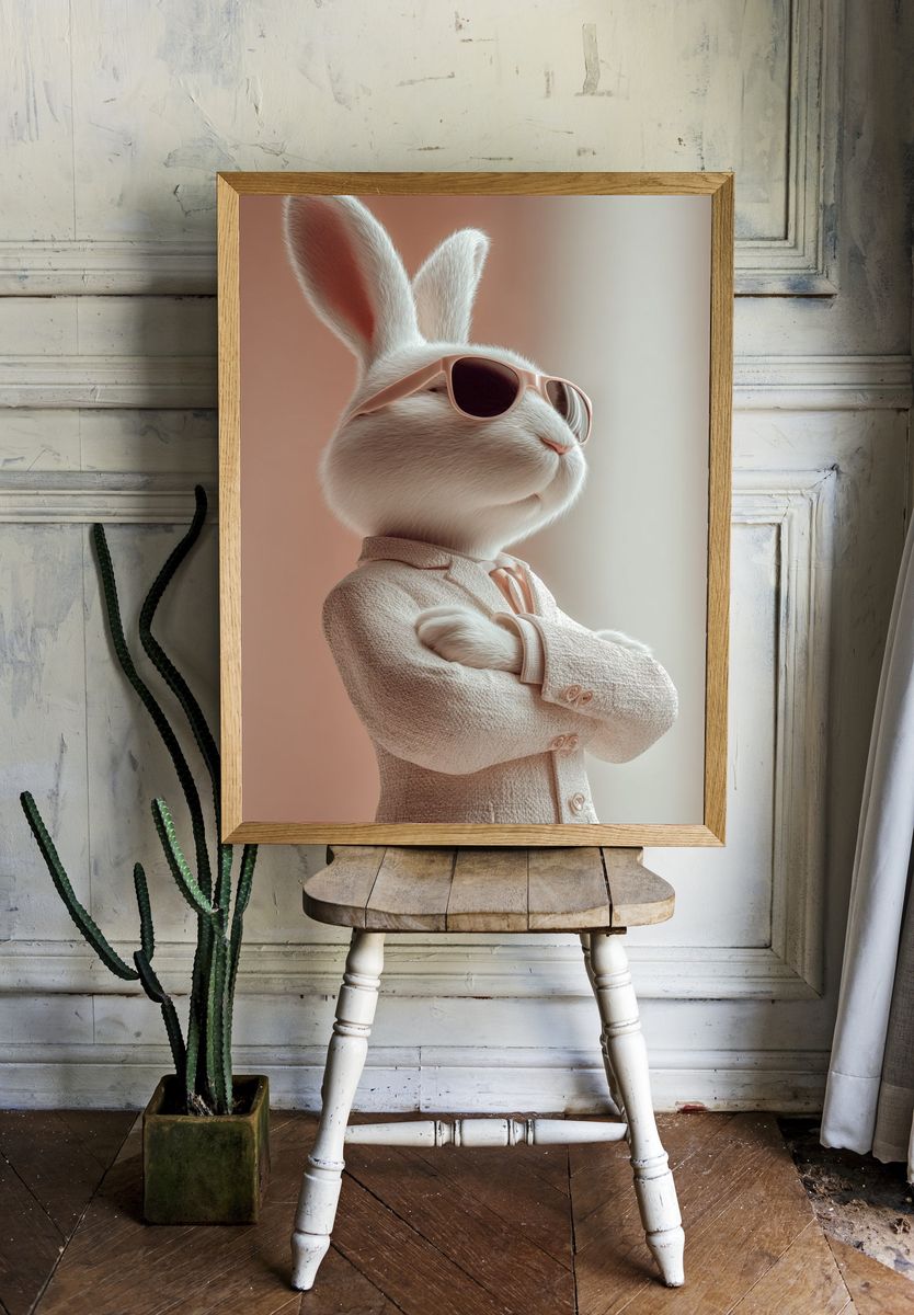 Stylish Rabbit in Sunglasses — Illustration Print room preview
