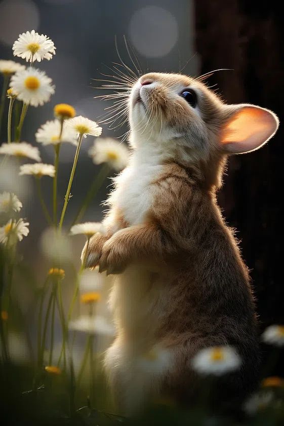 Curious Rabbit in Flowers Poster. poster — animals art
