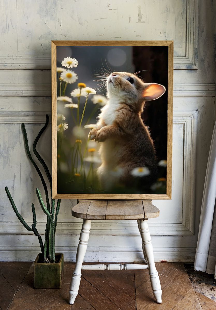 Curious Rabbit in Flowers Poster room preview