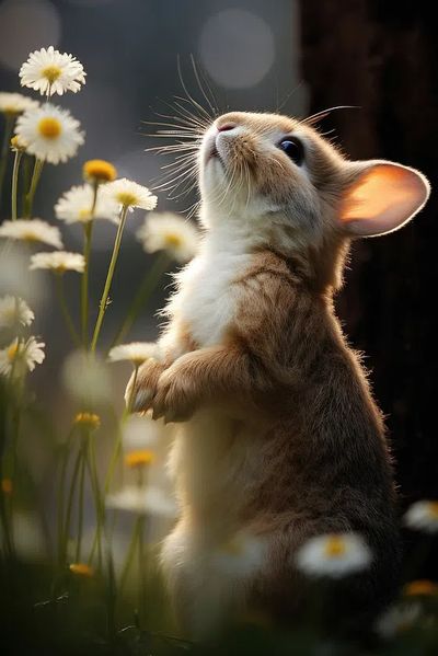 Curious Rabbit in Flowers Poster. poster print