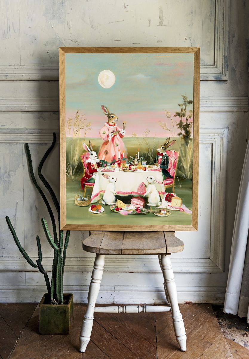 Rabbit Tea Party Illustration Poster. — room view 1