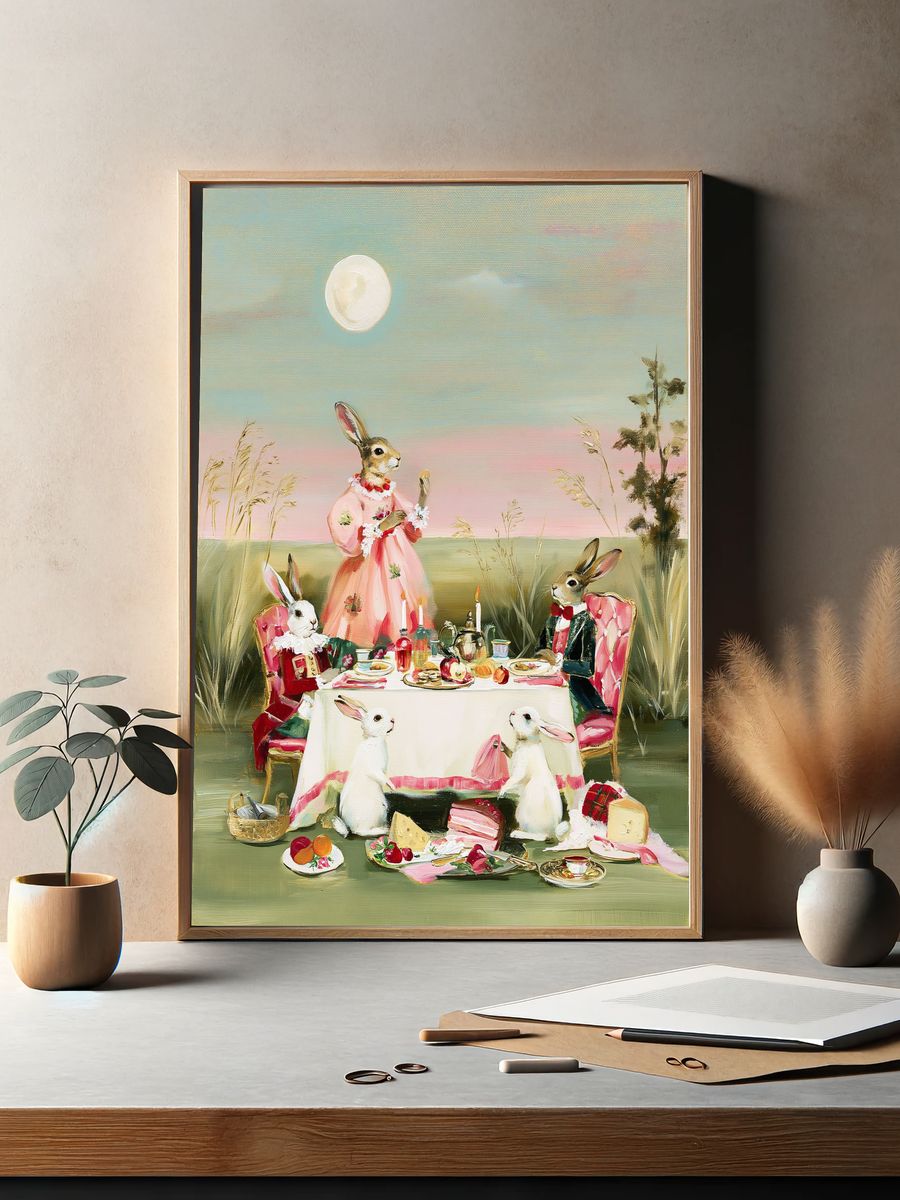 Rabbit Tea Party Illustration Poster. — room view 2