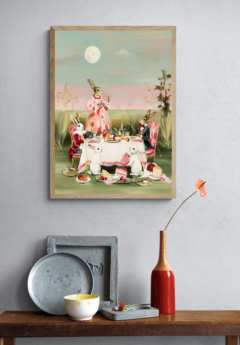Rabbit Tea Party Illustration Poster. — room view 3