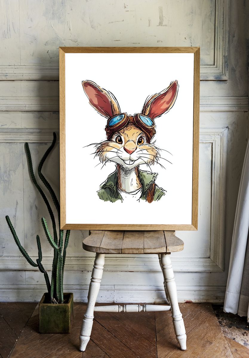 Adventurous Rabbit — Cartoon Print room preview