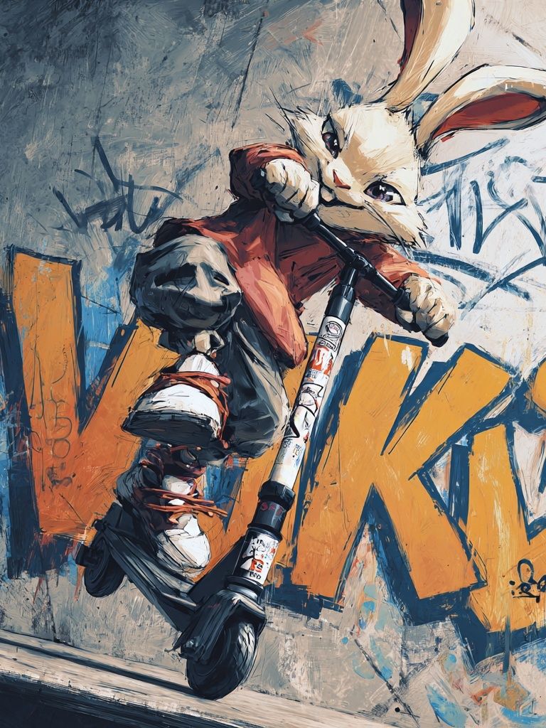 Cool Rabbit on Scooter — Illustration Print. poster detail