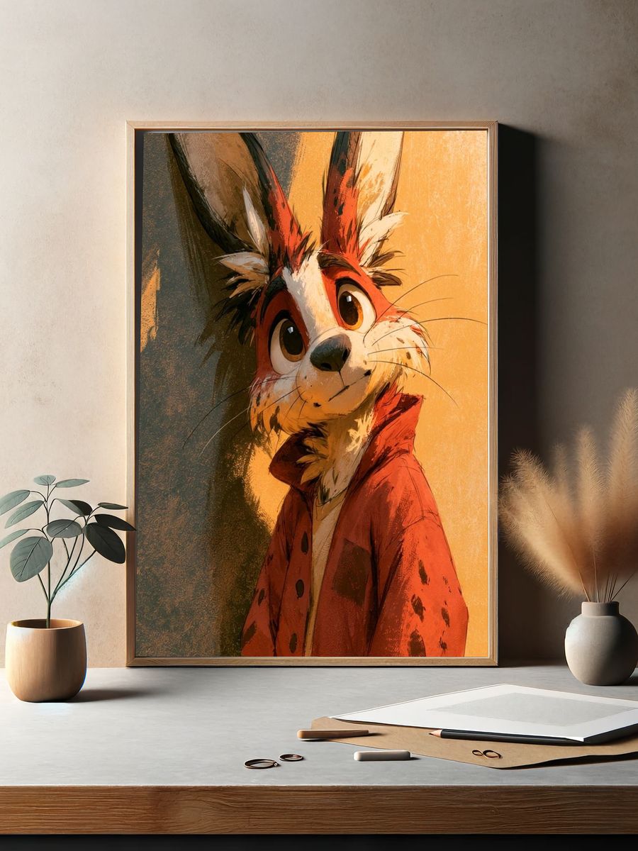 Red Rabbit Portrait Illustration Poster. — room view 2