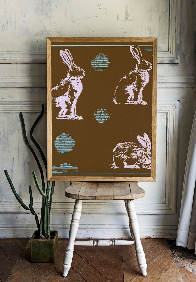 Rabbits Retro Illustration Poster. — room view 1