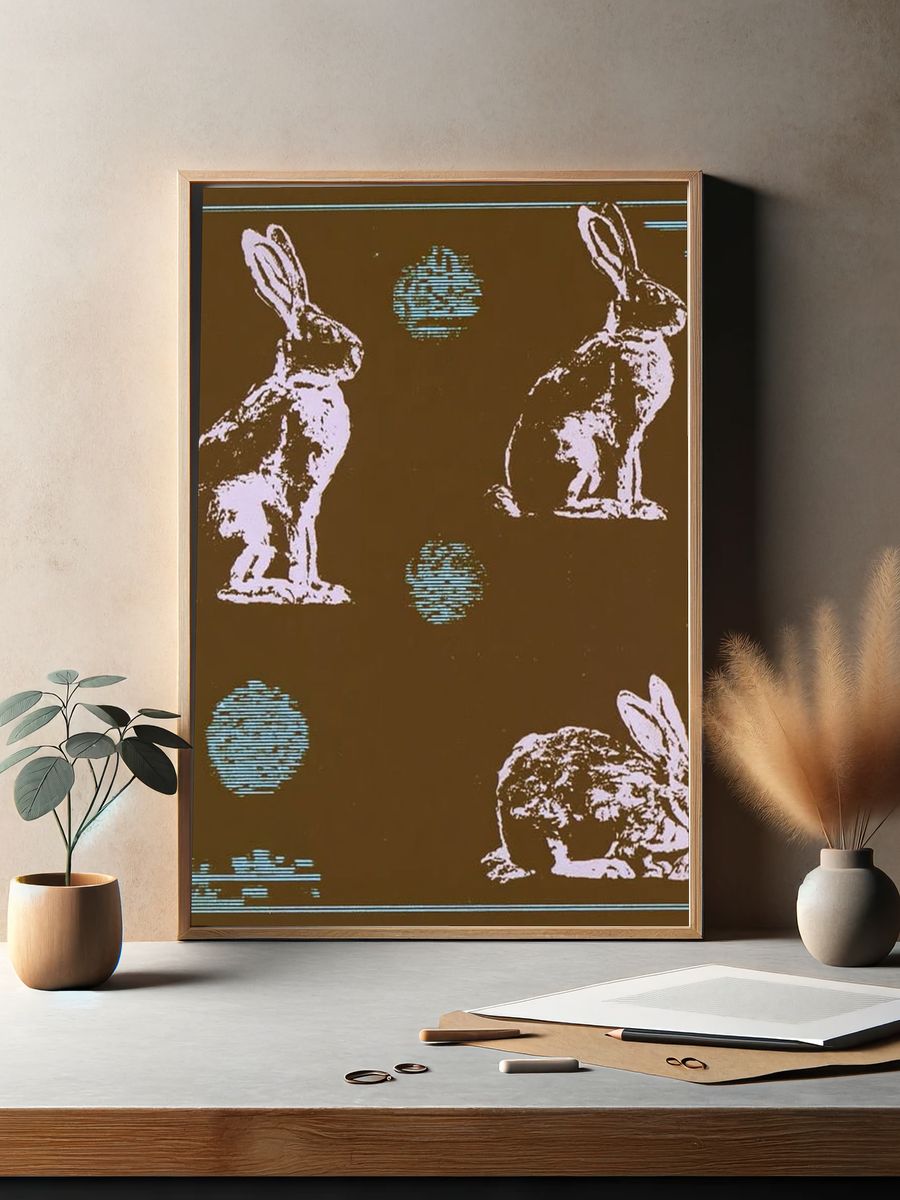 Rabbits Retro Illustration Poster. — room view 2