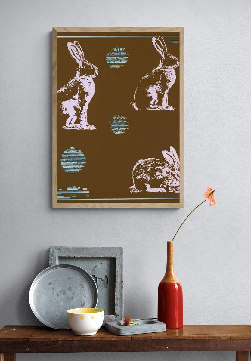 Rabbits Retro Illustration Poster. — room view 3