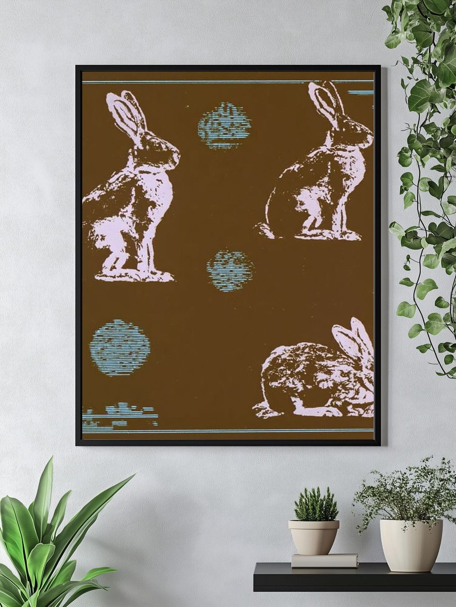 Rabbits Retro Illustration Poster. — room view 4