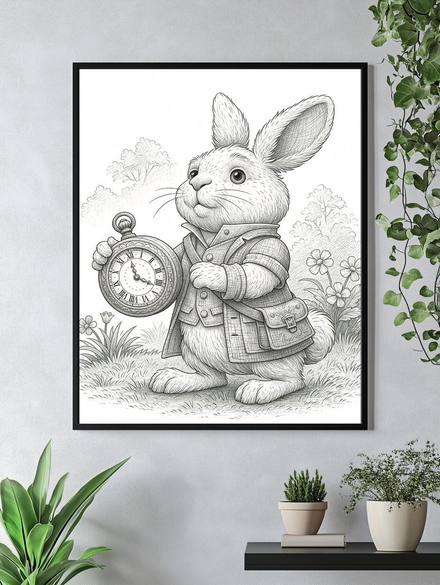 Rabbit with Pocket Watch Illustration Poster. — room view 4