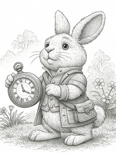 Rabbit with Pocket Watch Illustration Poster. poster print