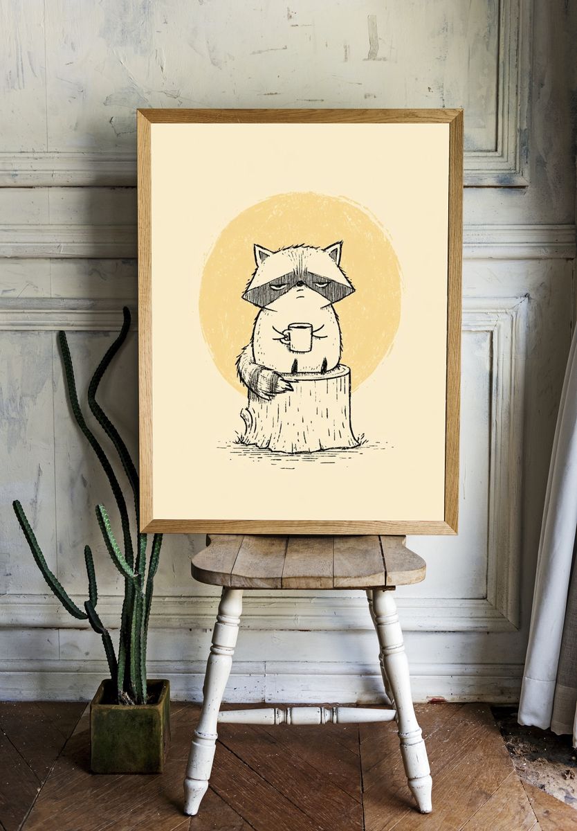 Raccoon on Stump Illustration Poster. — room view 1