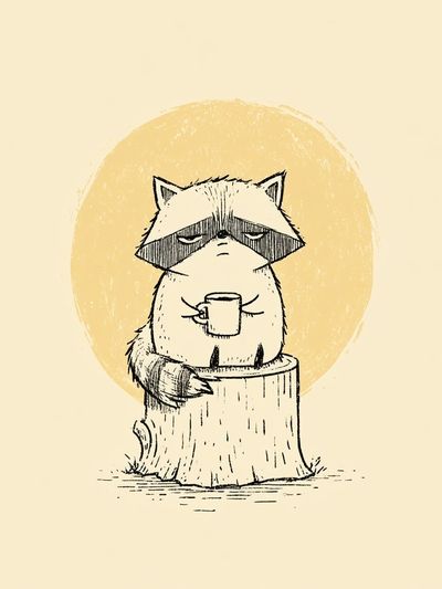 Raccoon on Stump Illustration Poster. poster