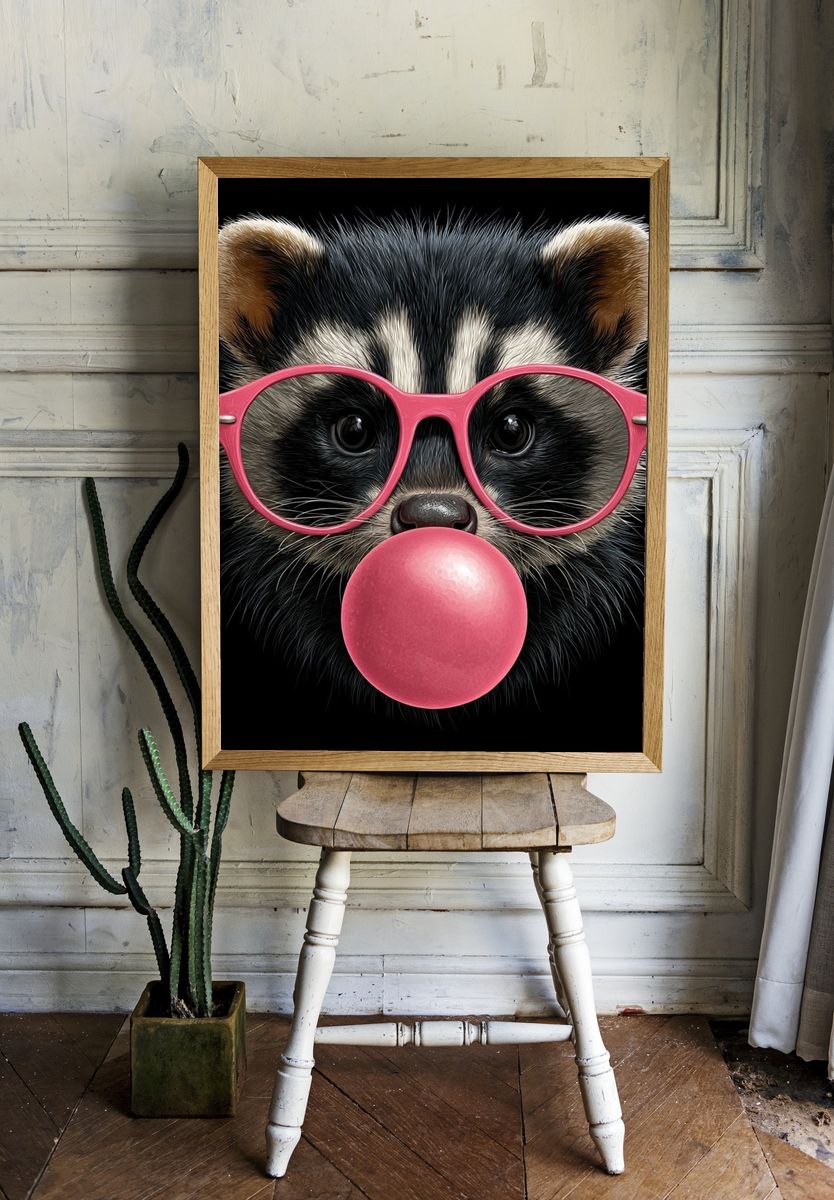 Raccoon with Pink Glasses — Fun Print room preview