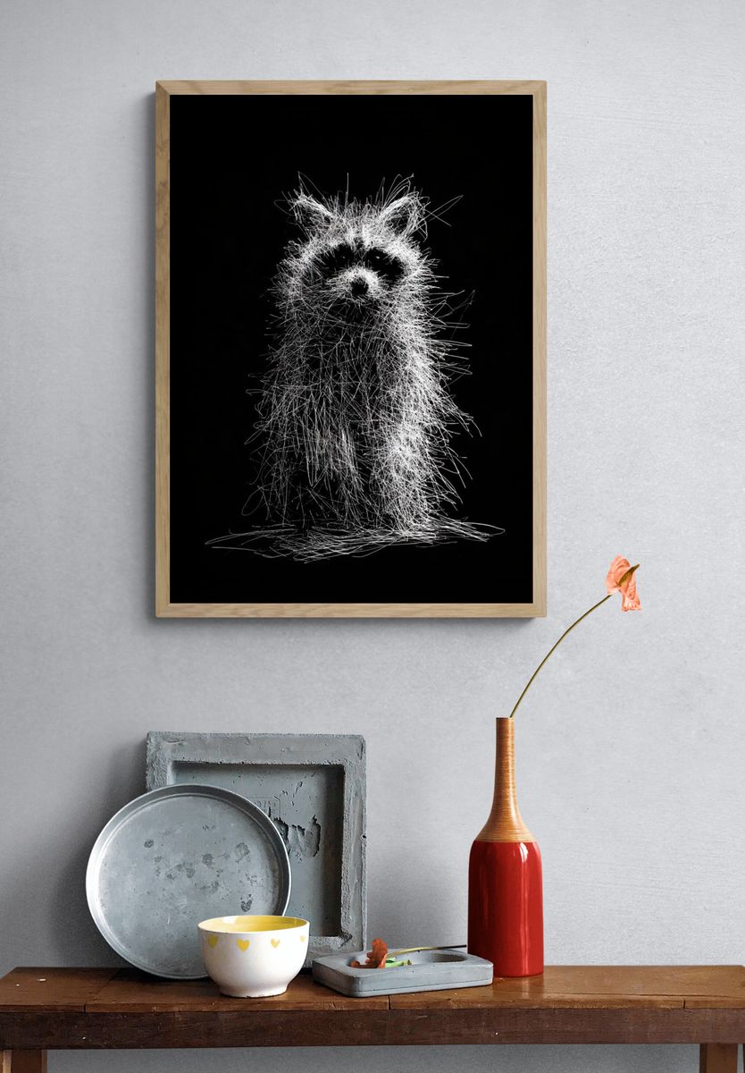 Raccoon Line Art Poster. — room view 3