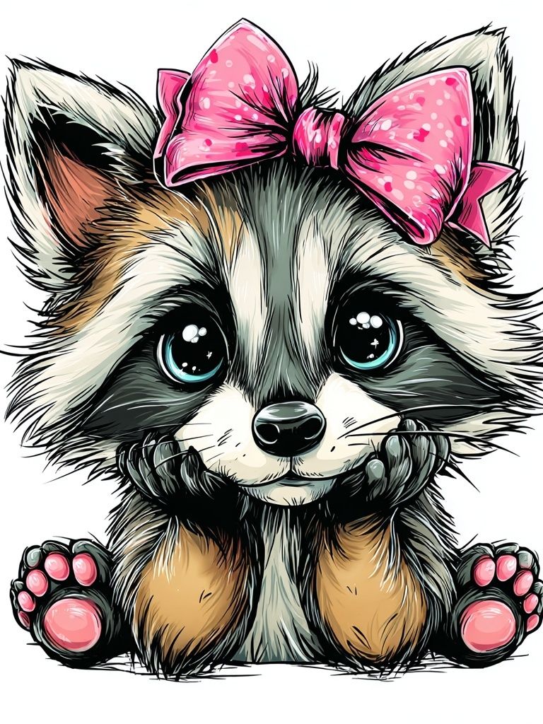 Cute Raccoon Bow Illustration Poster. poster detail