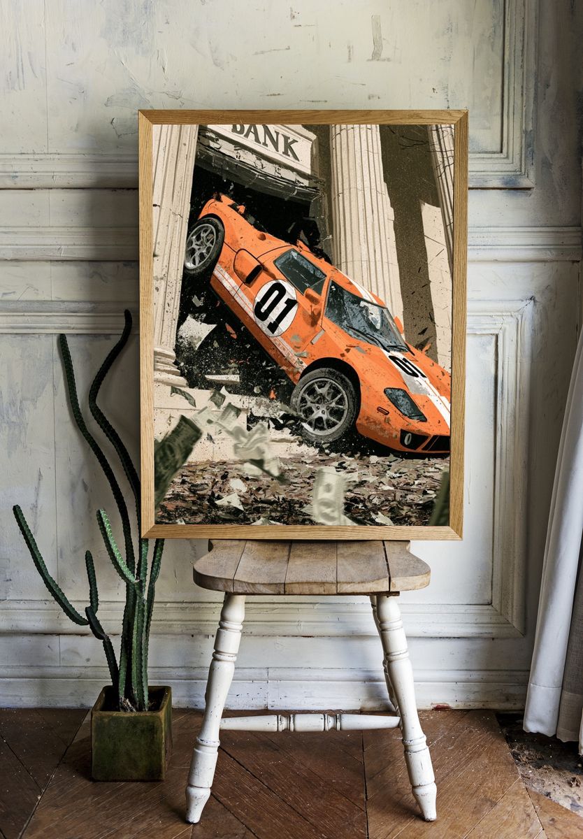 Orange Rally Car Crash Poster. — room view 1