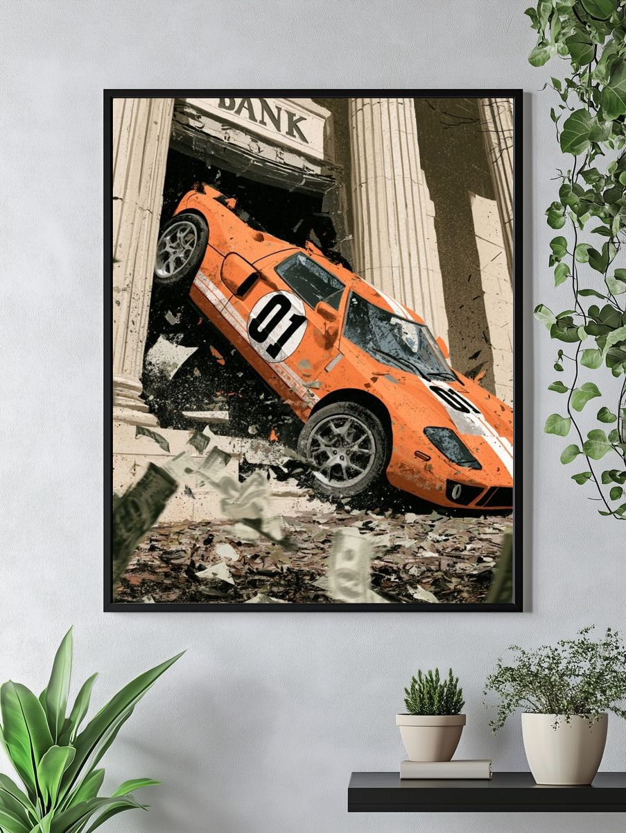 Orange Rally Car Crash Poster. — room view 4