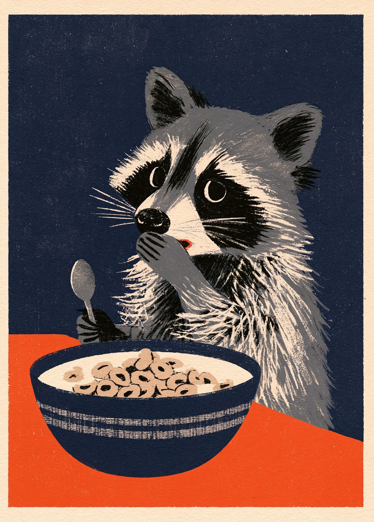 Raccoon Cereal Illustration Poster. poster detail