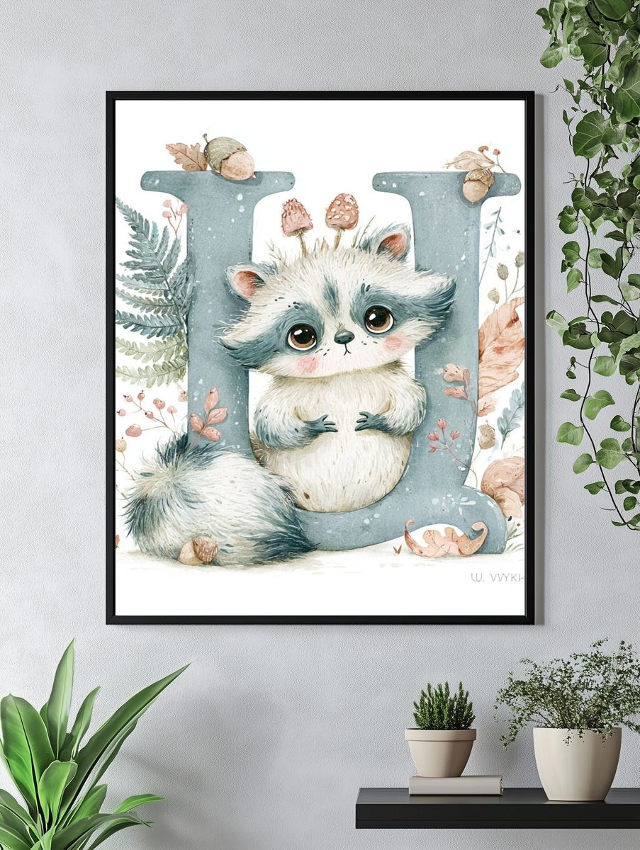 Cute Raccoon Letter D Poster. — room view 4