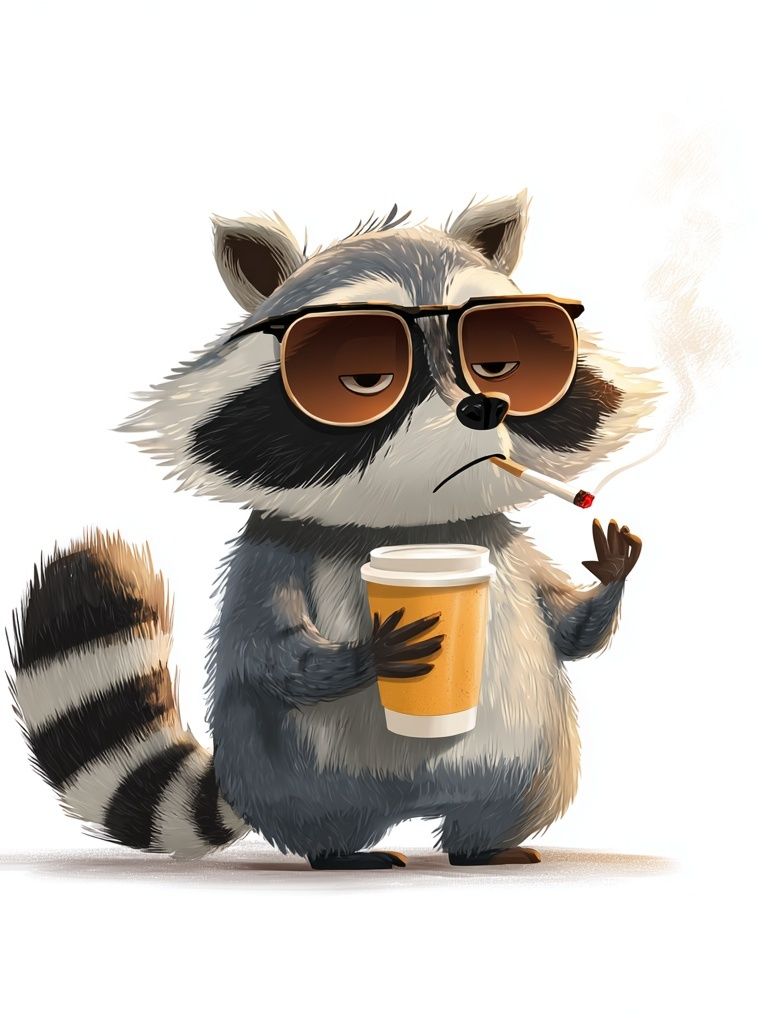 Cool Raccoon Coffee Illustration Poster. poster — illustration art