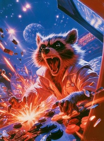 Raccoon Arcade Chaos Poster. poster — animals art