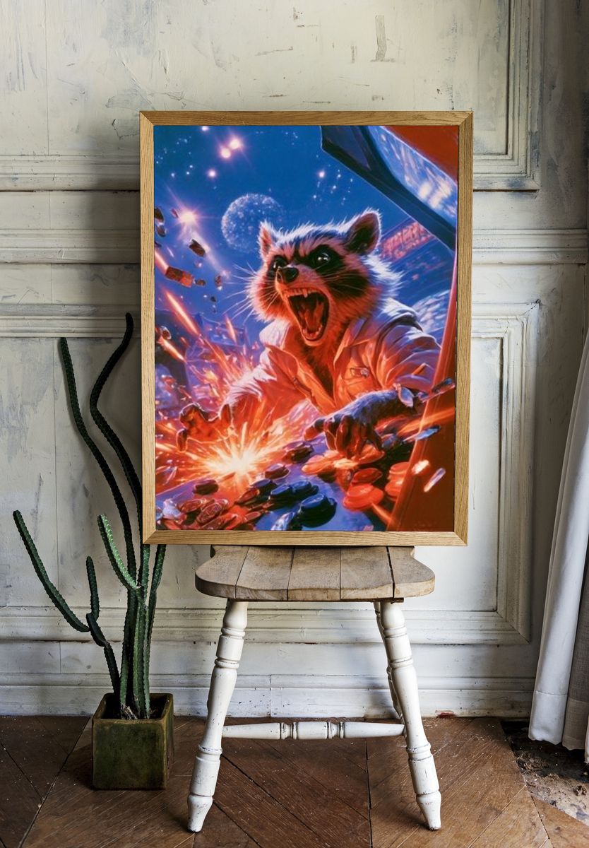 Raccoon Arcade Chaos Poster. — room view 1