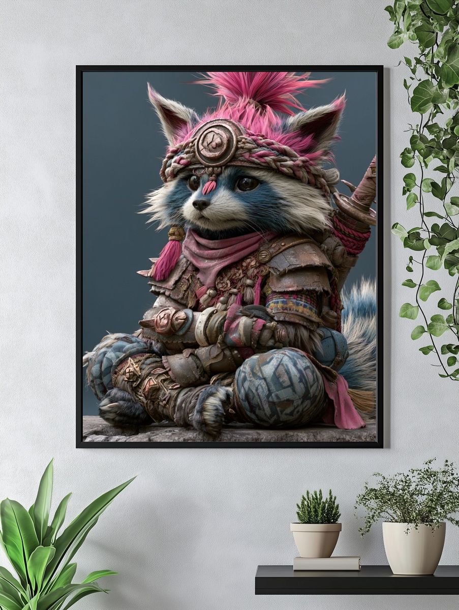 Samurai Raccoon Fantasy Illustration Poster. — room view 4