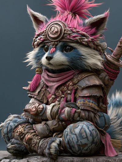 Samurai Raccoon Fantasy Illustration Poster. poster