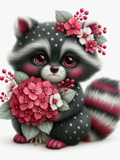 Floral Raccoon Portrait Poster. poster