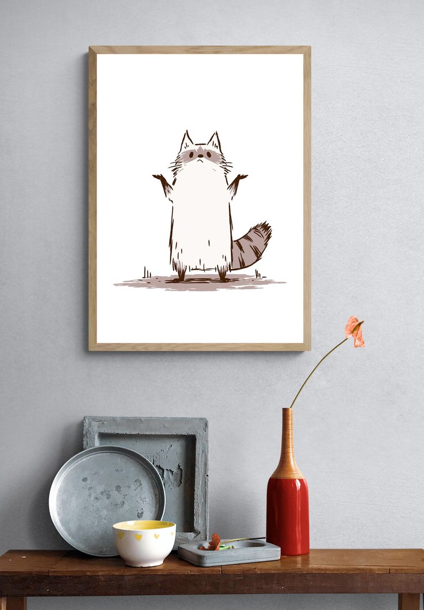Cute Raccoon Illustration Poster. — room view 3