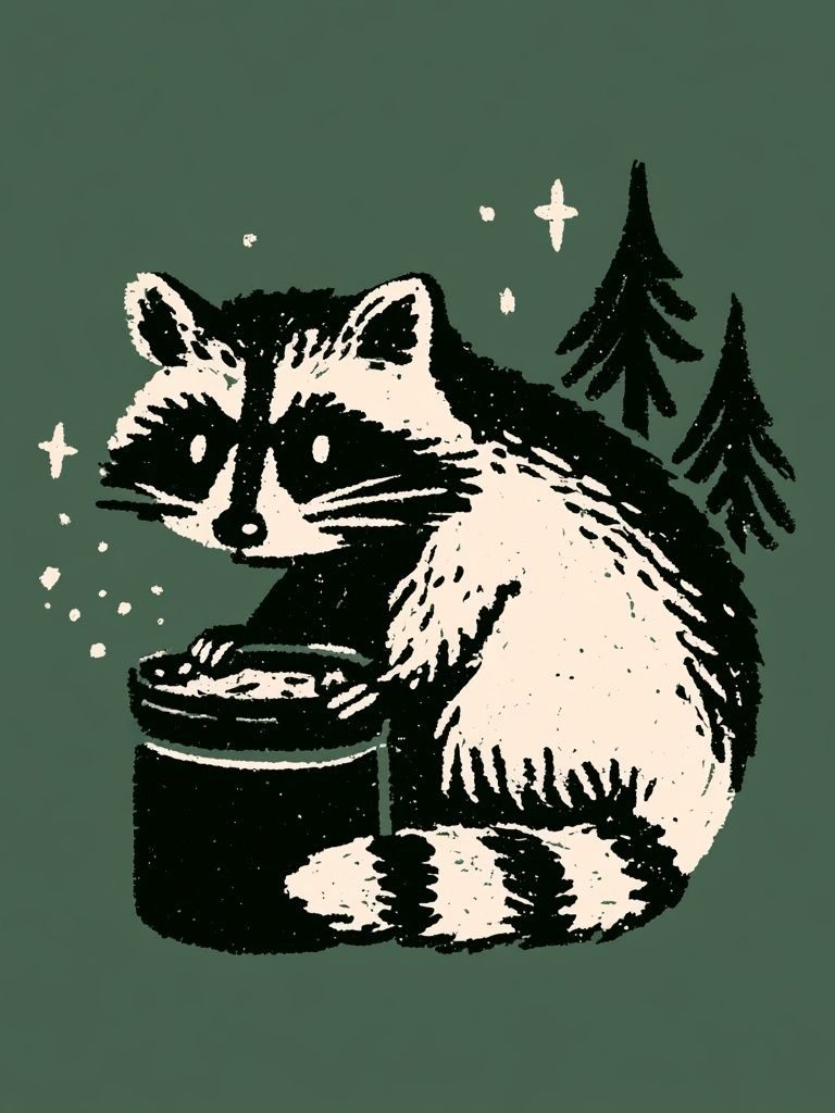 Raccoon Forest Night Print. poster detail